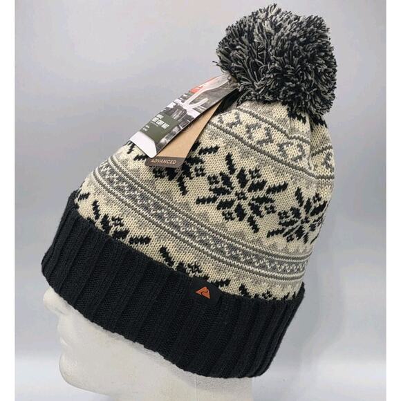 Ozark Trail Pom Snowflake Beanie Winter Fairisle Knit Cuff Hat NWT 3M Thinsulate - Picture 4 of 11
